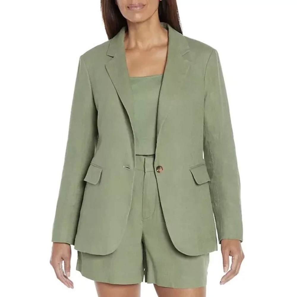 Express Womens Linen Blend Blazer Green Single Button Jacket Size Large NWT